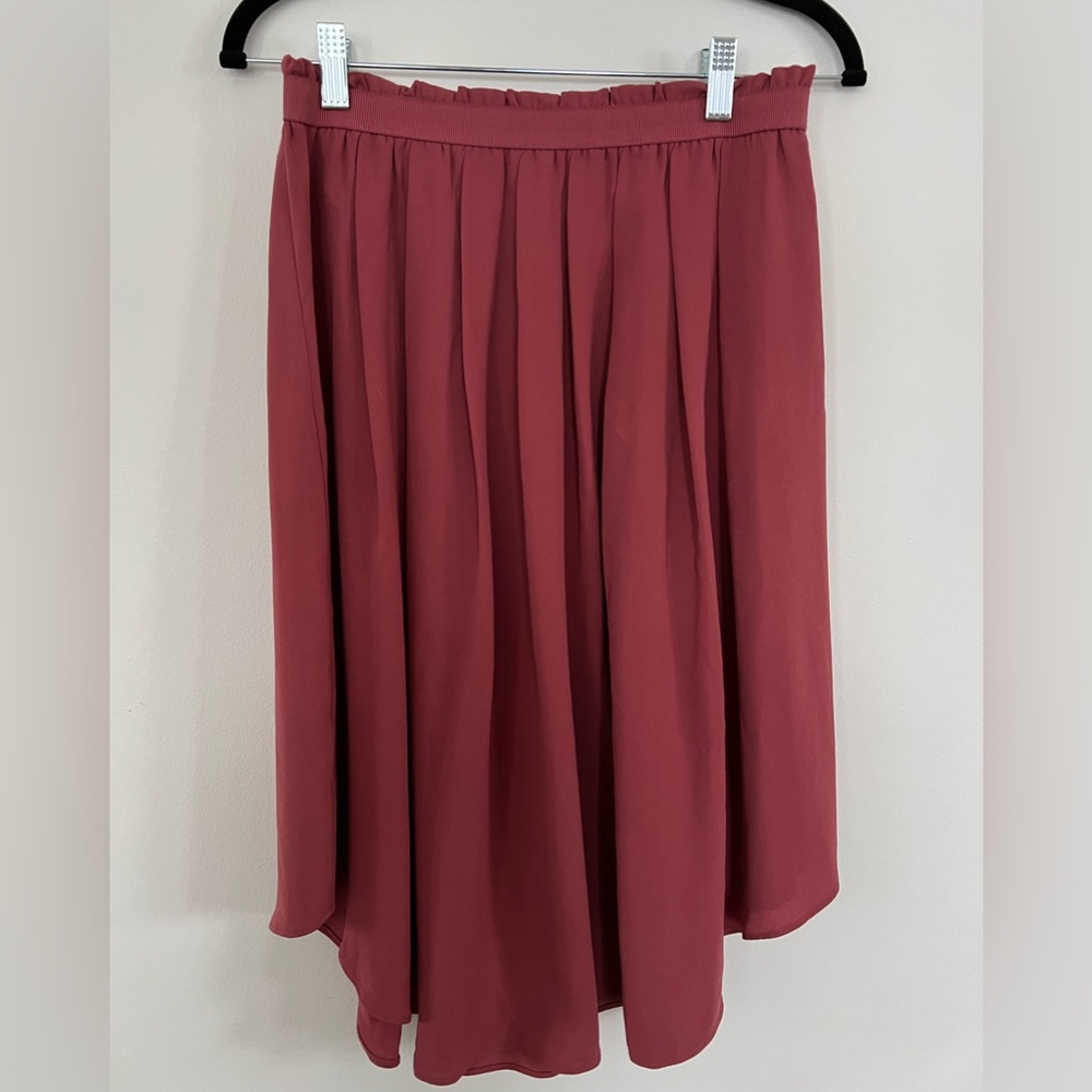 Cinnamon colored asymmetrical midi skirt